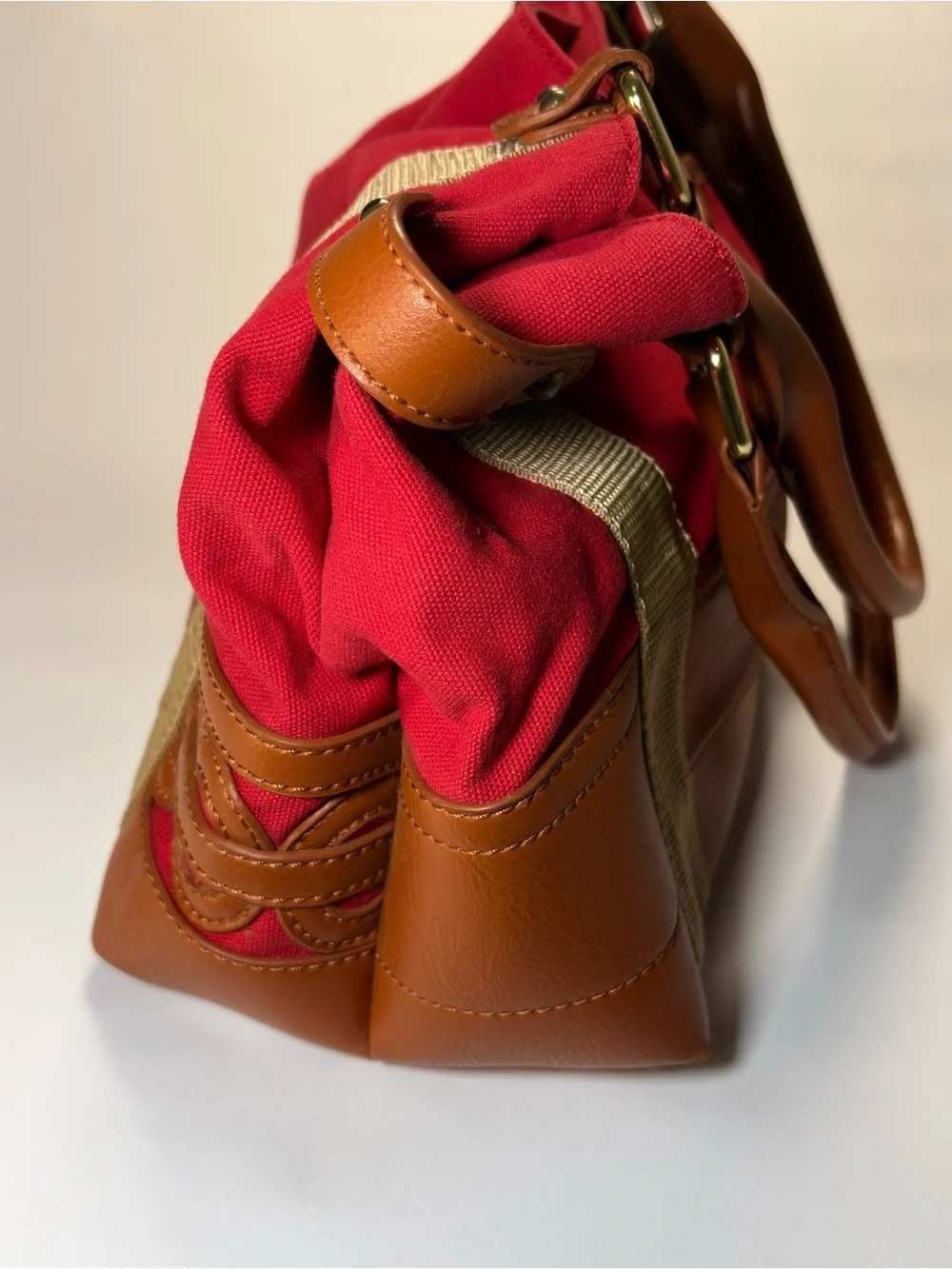 Naturalizer Red Canvas Tote with Tan Trim and Interior